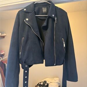 Navy Blue Biker Velvet Jacket